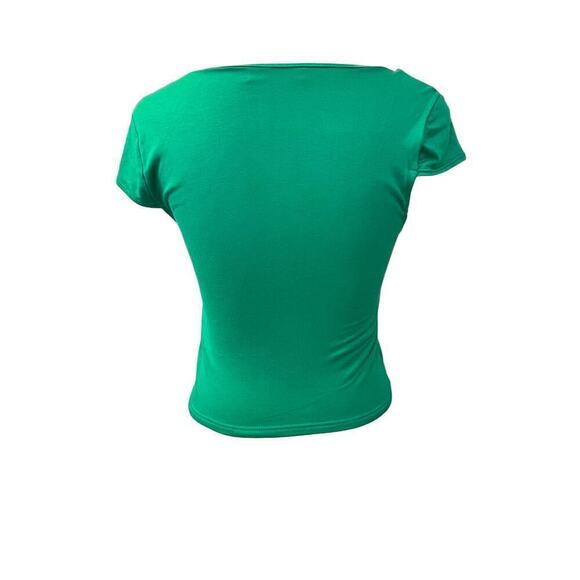 Gaze Crop Top Womens Medium Green Rayon Cap Sleeve Scoop Neck Stretch Pullover - Picture 2 of 7
